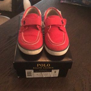 Red polo boat shoes boy toddler size 9